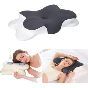 Nekkussen voor verlichting van nekpijn - Ergonomisch zijslaperkussen in vlindervorm voor diepe slaap, langzaam terugverend nekkussen met contouren, verkoelend kussen voor volwassenen, rug- en buikligging, traagschuimkussens.