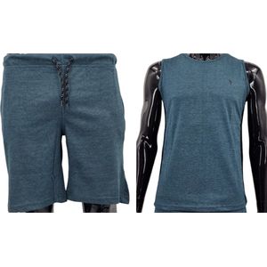 Hitman – Korte Broek Heren - 2 Delige Set - Korte Broek met Ritszakken - Sportkleding Heren - Huispak Heren - 100% Katoen - 1 x Korte Broek en 1 x Heren Hemd - Groen - Maat S