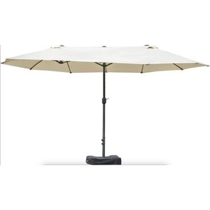 Dubbele parasol - Extra grote parasol - Met zwengel - 460 x 270 cm - Beige - Met Parasolvoet
