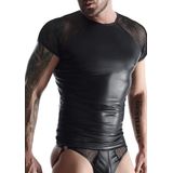 Regnes Fetish Planet – Wetlook & mesh T-shirt met raglanmouwen voor heren – Zwart - Maat M