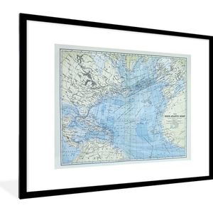 Fotolijst incl. Poster - Klassieke wereldkaart Noordelijke Atlantische oceaan - 80x60 cm - Posterlijst