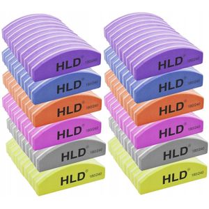 HLD Mini Polijstblok Nagelvijl 180/240 - 10 stuks Mix Kleuren