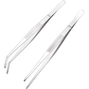 JeiibrZui Rechte Pincet - Stompe Pincet - Gekartelde Punten En Comfortabele Grip - 2 Stuks - Voor Keuken En Hobby - Zilver