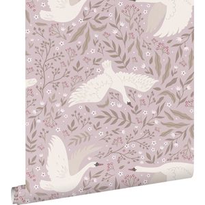 ESTAhome behang zwanen lila paars - 0.53 x 10.05 m - 130959