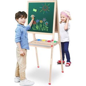 Houten stalbord kinderbord - kinderschildersezel in hoogte verstelbaar - inclusief papierrol - kinderezel met magneetbord - 55 x 55 x 136CM .