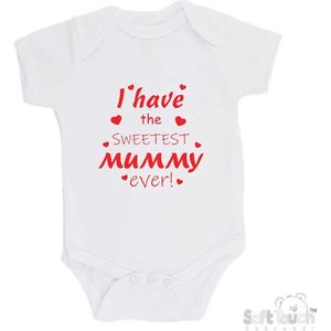 100% katoenen Romper ""I have the sweetest mummy ever!"" Moederdag Unisex Katoen Wit/rood Maat 56/62