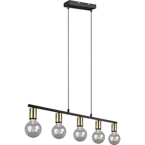 LED Hanglamp - Trion Zuncka - E27 Fitting - 5-lichts - Rechthoek - Mat Zwart/Goud - Aluminium