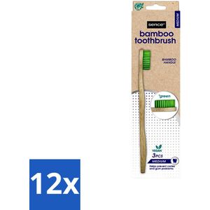 Sence - Bamboo - Tandenborstels - Medium - Set van 3 - Groen - Voordeelverpakking - 12 stuks
