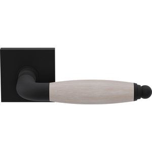 Deurkruk op rozet - Zwart - RVS - GPF bouwbeslag - Ika Deurklink zwart/ eiken whitewash gebogen met ronde eindknop op vierkante
