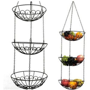 Gran Vida® - Hangende Fruitmand met Drie Lagen - Zwart