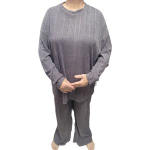 Dames - Huispak - Loungepak - Set 2 delig - Comfy Set - Grote maten - Kleur - Donkergrijs- Maat One Size 42 t/m 60