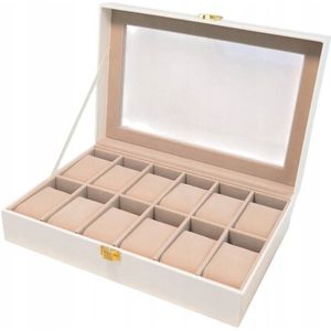 Horlogedoos Wit Kunstleer voor 12 Horloges - 30x20x8cm