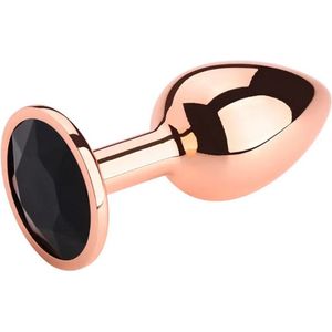 PLGZ - Rosebud Metalen Buttplug - Rosé Goud - Zwarte Siersteen - Verkrijgbaar in 3 maten Medium