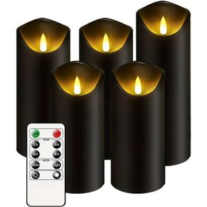5 Stuks Flikkerende Vlamloze Kaarsen op batterij, Met Afstandsbediening En Timer, LED-kaars Voor Kerstmis Halloween Party Home Decor (zwart)