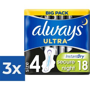Always Maandverband Ultra Secure Night 18 Stuks - Voordeelverpakking 3 stuks