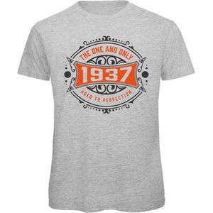 1937 The One And Only | Feest Kado T-Shirt Heren - Dames | Antraciet - Oranje | Perfect Verjaardag Cadeau Shirt | Grappige Spreuken - Zinnen - Teksten | Maat 3XL