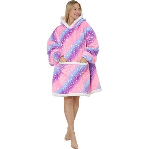 Oversized Deken Hoodie -Fleece Draagbare Deken voor Unisex Volwassen Vrouwen Mannen, Pluizige Giant Comfortabele Hooded Sweatshirt, Glaxy Roze, One size