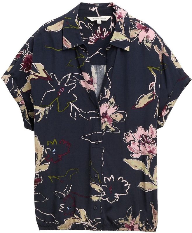 TOM TAILOR - Blouse - Crème - Donkerblauw - Bessen - Rosa - Klassieke Blouse