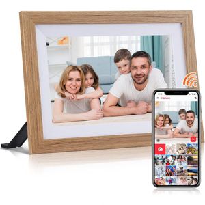 Digitale Fotolijst met WiFi - Frameo App - 10.1 Inch HD+ IPS Display - Fotokader met Touchscreen -XL scherm - 32GB - Licht bruin