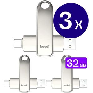 Buddi - USB-C Stick - Grijs - 32GB - Dual Geheugenstick - USB 3.1