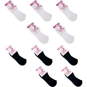 10-Pack Kousenvoetjes Wit en Zwart - Unisex Maat 36-41- Elastisch en Comfort , lage enkelsokken- Katoen- Zomer sokken voor dames en heren