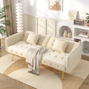 Pugsdrly Multifunctionele tweepersoonsslaapbank met slaapfunctie, verstelbare rugleuning + armleuningen in verschillende standen. Moderne opklapbare slaapbank voor in de woonkamer - fluwelen bekleding. Ruime slaapplaats