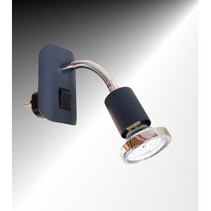 Trango Stekkerlamp in antraciet mat Stekkerlamp 11-055 *FLEXI* Nachtlampje incl. 1x GU10 3000K warm witte LED lamp chroom ring & AAN/UIT schakelaar leeslamp, wandlamp, keukenlamp