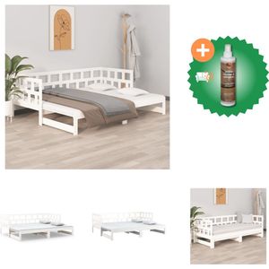 vidaXL Slaapbank uitschuifbaar massief grenenhout wit 2x(80x200) cm - Bed - Inclusief Houtreiniger en verfrisser