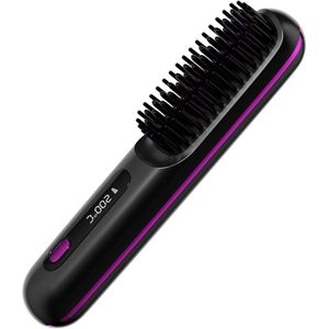 Kam - Draadloze Stijltang - Mini Stijltang - Zwartpaars - Negatieve Ionen Keramische Haarborstel voor Dames