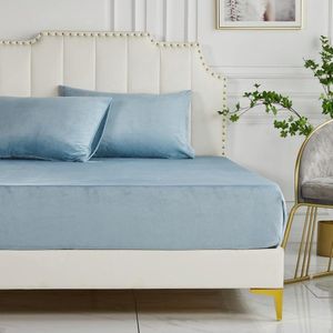 Pluche hoeslaken, 180 x 200 x 30 cm, blauw, lichtblauw, warm, pluizig hoeslaken, geschikt voor 30 cm matras