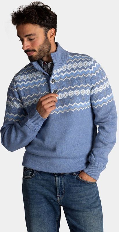 NZA - Blauwe trui - Knitwear - Half Zip met Knoopsluiting - Opstaande Kraag