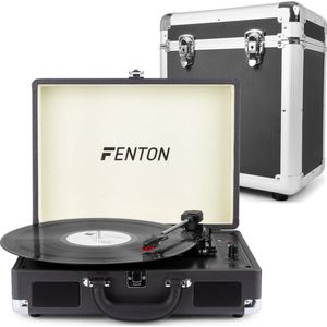 Platenspeler Bluetooth - Fenton RP115C platenspeler in koffer met Bluetooth, USB, ingebouwde speakers en zwarte platenkoffer (60 platen)
