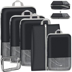 Packing Cubes Compression set van 6 stuks - waterdichte paktassen - met schoenentas en cosmetica-organizer - voor koffer rugzak reizen - Yotako Packing Cubes