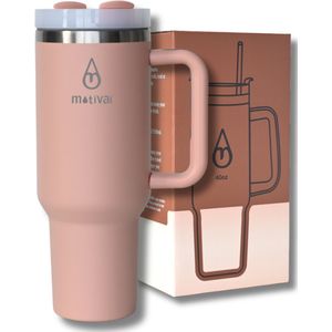 Tumbler Motivai® - Zalm - 40oz - Travel Cup - RVS Thermosbeker met Handvat en Rietje - Drinkbeker To Go - 1.2 Liter - Koffiebeker - Travel Mug - Thermosbeker - Thermosfles - Thermoskan