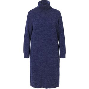 Janet & Joyce - Dames - Gebreide jurk col lange mouwen - Donkerblauw - Maat 54+