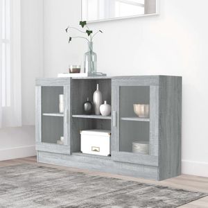 The Living Store Vitrinekast - Grijs Sonoma Eiken - 120 x 30.5 x 70 cm - Bewerkt Hout en Glas