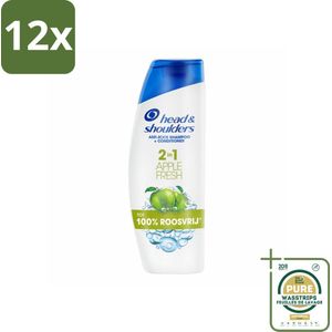 Head & Shoulders - Shampoo - 2-in-1 - Apple Fresh - 100% Roosvrij - 300 ml - Voordeelverpakking - 12 stuks - Hoofdhuid Verzorging - Haar Shampoo