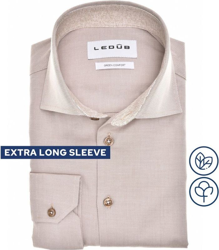 Ledub modern fit overhemd, mouwlengte 72 cm, twill, middenbruin