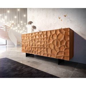 Dressoir Solu acacia natuur 175 cm 2 deuren 3 laden dressoir 3D front