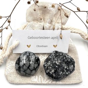 Geboortesteen April - Obsidiaan combi sneeuwzakje - edelstenen - mineralen - verjaardagscadeau - geluk - proficiat - gefeliciteerd - giftset voor hem/haar - geboorte - kleinigheidje