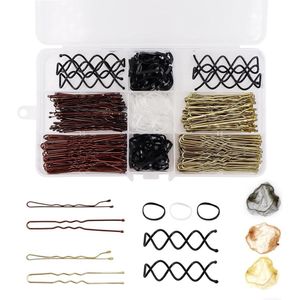 Allecto Plus - Haarspelden Set met Bobby Spelden, U-vorm en Spiraal Haarspelden, Haarklemmen, Elastieken, Haarnet en Opbergdoos