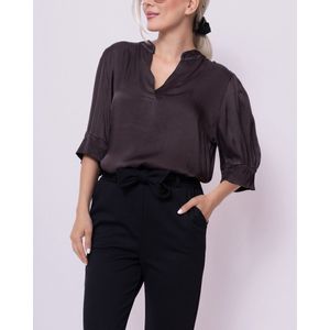 Dames Zijde Viscose Blouse Driekwart Mouw Chastar - Choco Bruin - S/M (36-38)