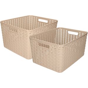 Set van 6x stuks opbergboxen/opbergmandjes rotan taupe kunststof met inhoud 18 en 28 liter