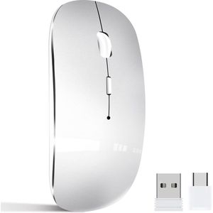 StayPowered Draadloze Muis - Ultiem Comfort en Precisie - Plug & Play - Stille Klikken - Oplaadbaar - Ergonomisch Design - Duale USB/Type-C Ontvanger - Brede Compatibiliteit - Witzilver - Levering Sneller dan Aangegeven!