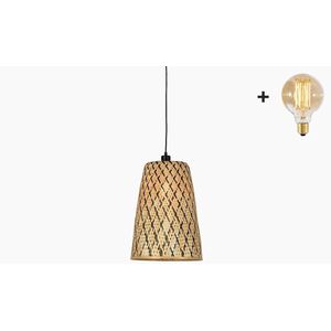 Hanglamp - KALIMANTAN - Zwart/Naturel Bamboe - Koker - Small - LED-lamp