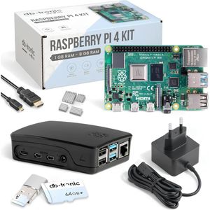 Raspberry Pi 4 2 GB Starterskit Zwart | Officiële voeding 15 W | Officiële behuizing | 64 GB-editie | 4K Micro HDMI-kabel | Koellichaamset