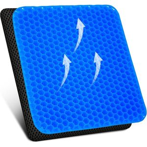 Ademend gelkussen - Anti-doorligkussen voor stoel - Verlicht de druk - Orthopedisch - Met antislip overtrek - Maat 42 x 36 x 38 cm - Blauw