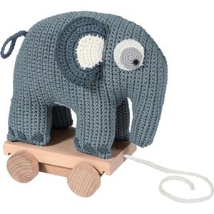 Sebra - Trekspeeltje gehaakt olifant - Pastel blauw L24cm W13cm H25cm