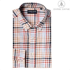 Chris Cayne overhemd lange mouw - maat M - blouse 1501-8061 - Ruit dessin rood/zand - met borstzak