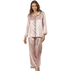 Satijn Dames Pyjamaset- Luxe Pyjama- Nachtkleding Oudroze Maat M